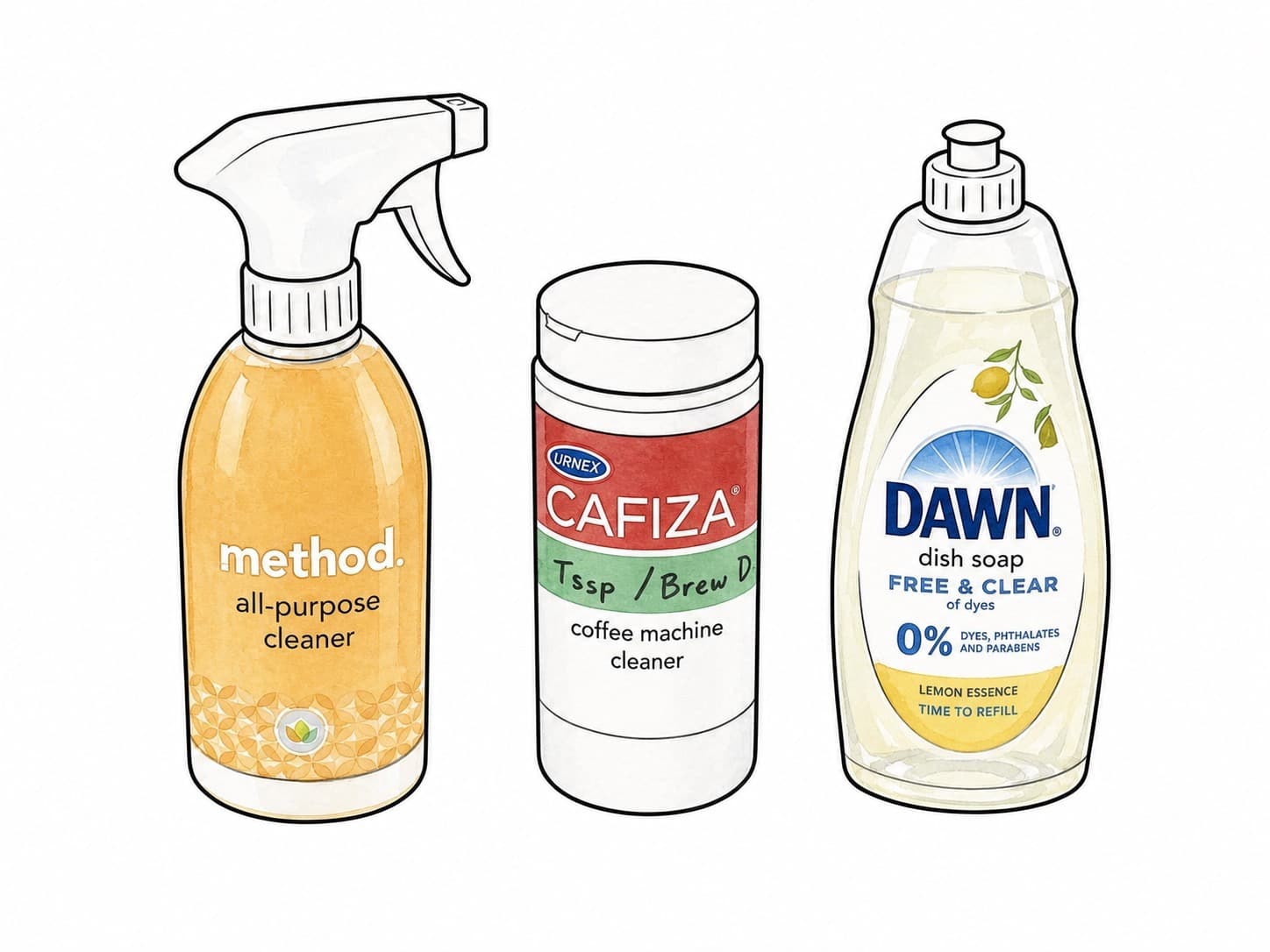 Counter cleaner, coffee equipment cleaner, and dish soap