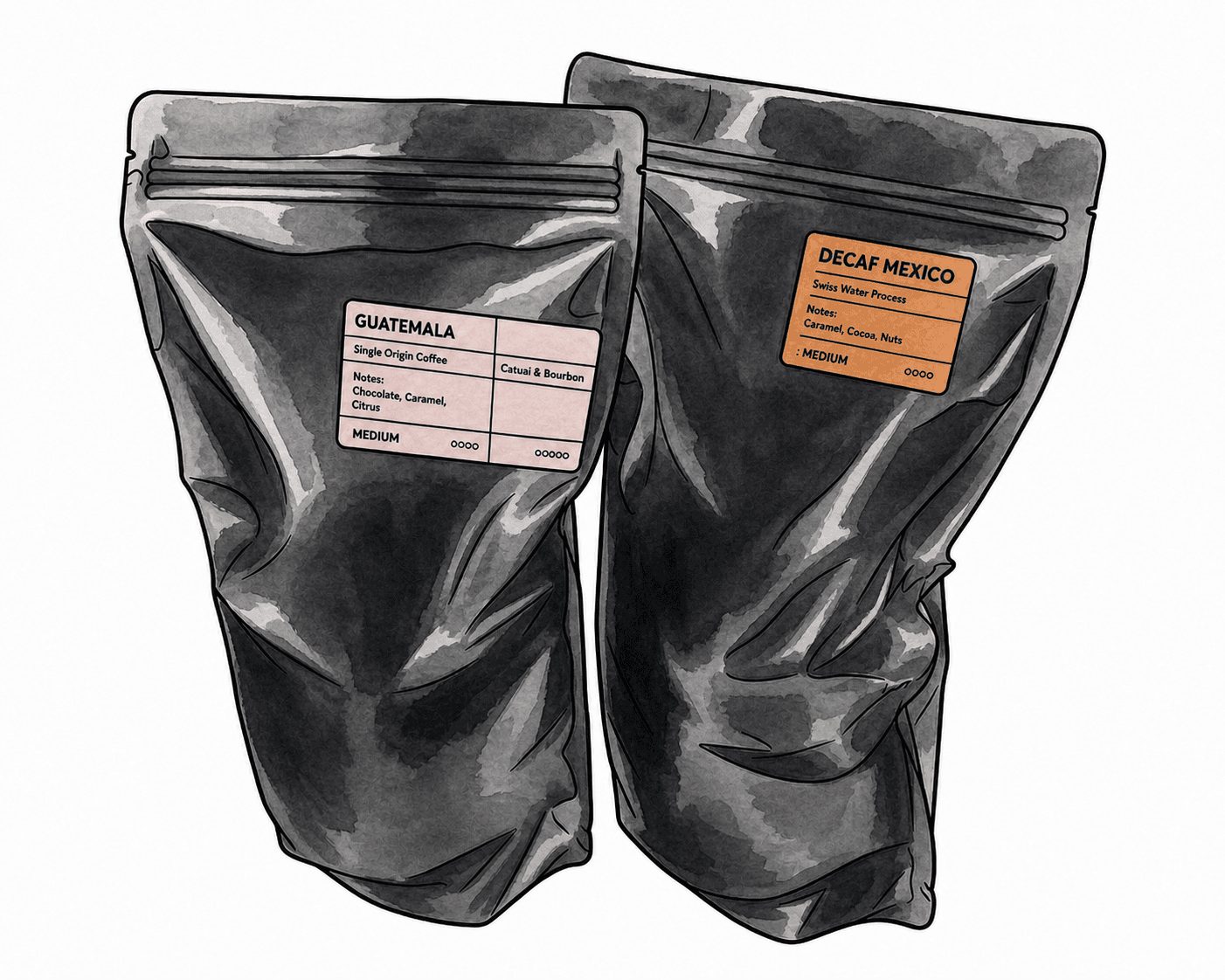 Two bags of coffee beans