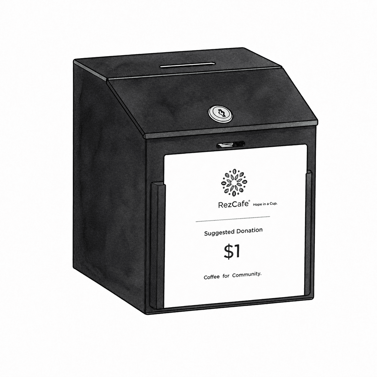 Black RezCafe donation box